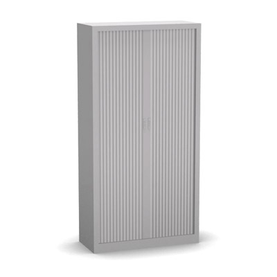 Armoire  rideaux monobloc H. 198 x L. 100 x P. 43 cm - corps gris - rideaux gris - quipe de 4 tablettes + rail