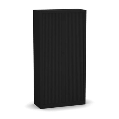 Armoire  rideaux monobloc H. 198 x L. 100 x P. 43 cm - corps noir - rideaux noir - quipe de 4 tablettes + rail