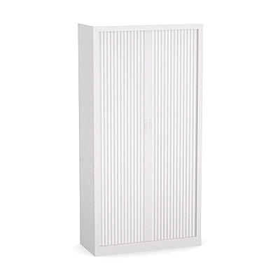 Armoire  rideaux monobloc H. 198 x L. 100 x P. 43 cm - corps blanc - rideaux blanc - quipe de 4 tablettes + rail
