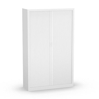 Armoire  rideaux monobloc H. 198 x L. 120 x P. 43 cm - corps blanc - rideaux blanc - quipe de 4 tablettes + rail