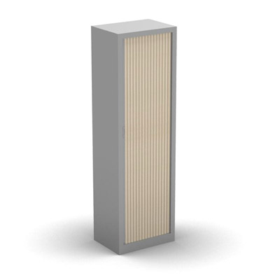Armoire penderie H. 198 x L. 60 x P. 43 cm - corps gris aluminium - rideaux rable blanc - quipe d'1 tablette penderie