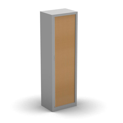 Armoire penderie H. 198 x L. 60 x P. 43 cm - corps gris aluminium - rideaux htre saumon - quipe d'1 tablette penderie