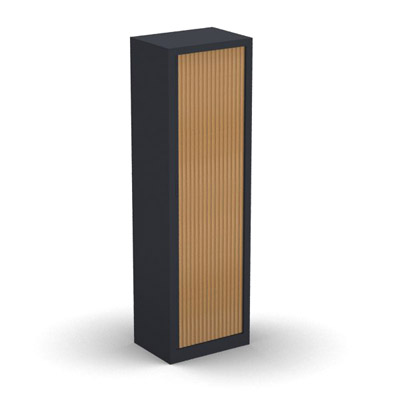 Armoire penderie H. 198 x L. 60 x P. 43 cm - corps gris anthracite - rideaux htre saumon - quipe d'1 tablette penderie