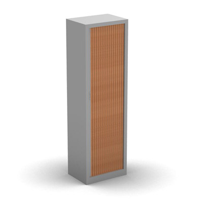 Armoire penderie H. 198 x L. 60 x P. 43 cm - corps gris aluminium - rideaux pommier de France - quipe d'1 tablette penderie