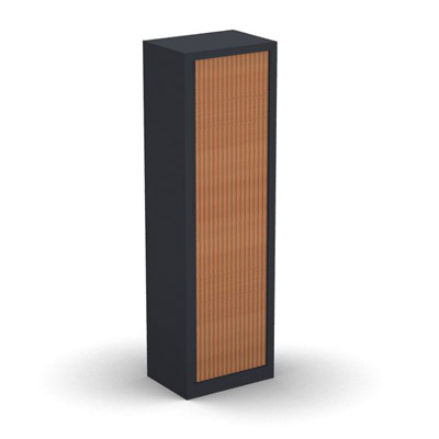 Armoire penderie H. 198 x L. 60 x P. 43 cm - corps gris anthracite - rideaux pommier de France - quipe d'1 tablette penderie