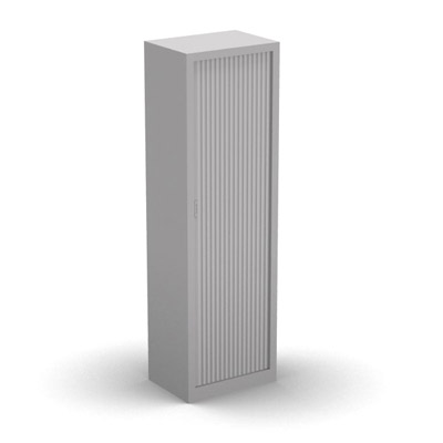 Armoire penderie H. 198 x L. 60 x P. 43 cm - corps gris - rideaux gris - quipe d'1 tablette penderie