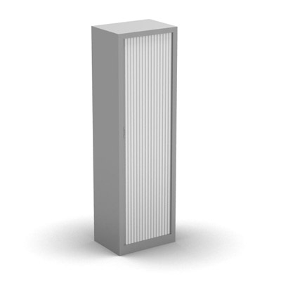 Armoire penderie H. 198 x L. 60 x P. 43 cm - corps gris aluminium - rideaux blanc - quipe d'1 tablette penderie