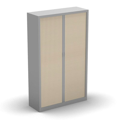 Armoire penderie H. 198 x L. 120 x P. 43 cm - corps gris aluminium - rideaux rable blanc - quipe d'1 kit penderie