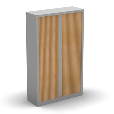 Armoire penderie H. 198 x L. 120 x P. 43 cm - corps gris aluminium - rideaux htre saumon - quipe d'1 kit penderie
