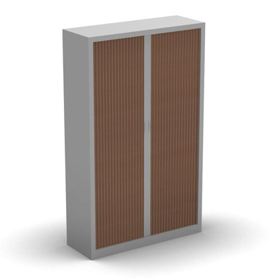 Armoire penderie H. 198 x L. 120 x P. 43 cm - corps gris aluminium - rideaux noyer ambr - quipe d'1 kit penderie