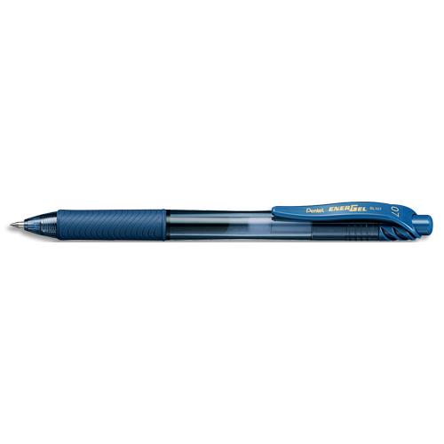Roller encre gel rtractable Pentel Energel X, Pointe 0,7 mm, Bleu nuit - Corps translucide