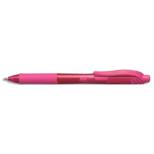 Roller encre gel r�tractable Pentel Energel X, Pointe 0,7 mm, Rose - Corps translucide