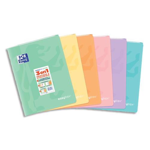 Cahier Oxford EASY BOOK couverture PP reliure piqre 96 pages sys format 24x32cm - Coloris assorti pastel
