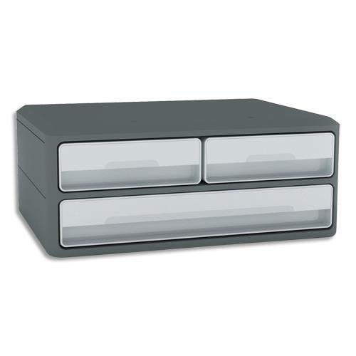 Module CEP MoovUp 2 petits tiroirs + 1 grand - Caisson Gris Fonc et tiroir Gris Clair