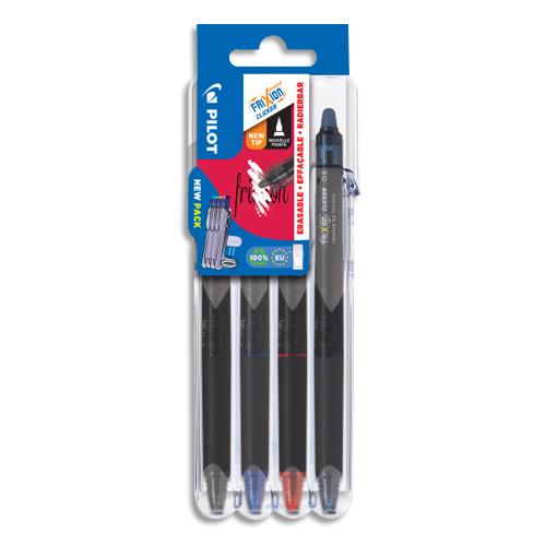Etuis de 4 rollers effaables rtractable Pilot FriXion - Pointe aiguille - Noir, bleu, rouge, bleu nuit