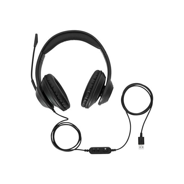 Targus AEH102GL - Micro-casque - sur-oreille - convertible - filaire - USB-A - isolation acoustique - noir