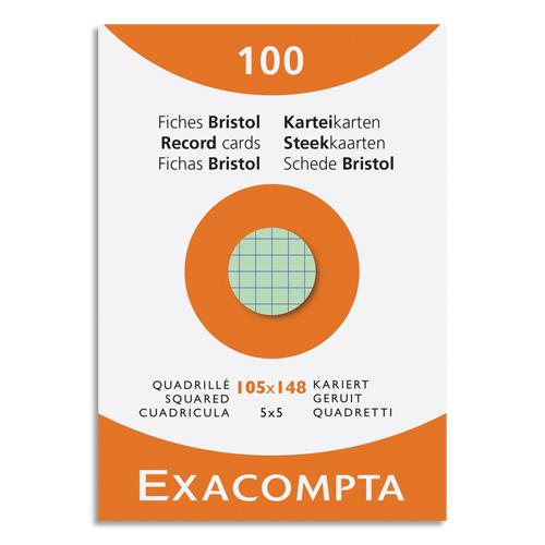 Etui de 100 fiches bristol Exacompta non perfor�es 105x148mm (A6) quadrill�es 5x5 assortis