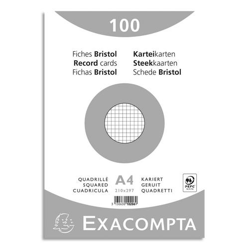 Sachet de 100 fiches bristol Exacompta (sous-film) non perfores 210x297mm (A4) quadrilles 5x5 Blanc