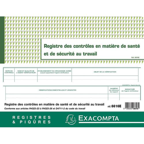 Registre piqre contrle de sant et scurit au travail - Exacompta - Format 24x32cm 20 pages