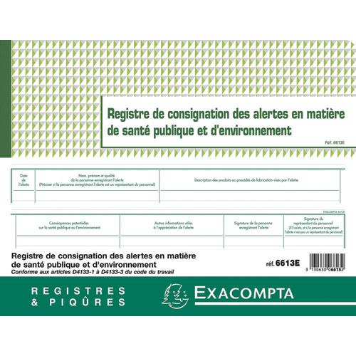 Registre piqre de conSignation des alertes sant publique et environnement - Exacompta - Format 24x32cm 20p