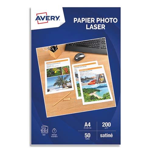 Bote de 50 feuilles de papier photo brillant Avery A4 - Jet d'encre - 200 g - Impression recto verso