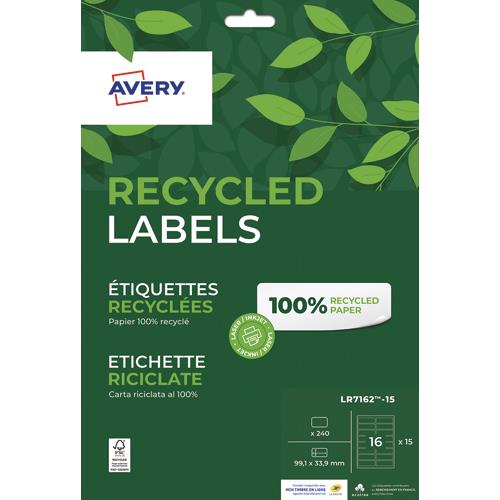 Boite de 240 tiquettes Avery recycles blanches 99,1 x 33,9mm - Impression Jet d'encre & Laser