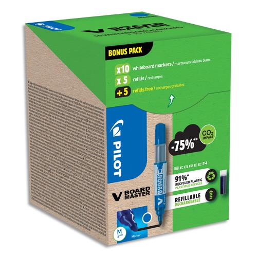 Pack VBOARD Pilot Master 10 marqueurs effaables encre liquide +10 recharges - Pointe ogive - Coloris bleu