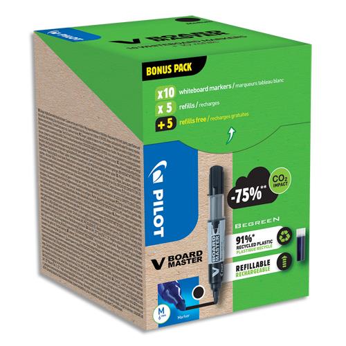 Pack VBOARD Pilot Master 10 marqueurs effa�ables encre liquide +10 recharges - Pointe ogive - Coloris noir