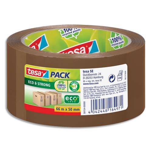 Ruban adhsif d'emballage Tesa 100% de plastique recycl marron Eco & Strong sans solvant 66mx50 mm
