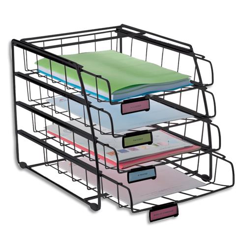 Set 4 corb courrier coulissantes  la franaise Alba - fil mtal chrom - 31,5x31x38,5 cm - Noir