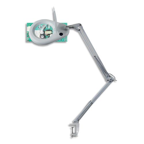 Lampe loupe led Unilux Zoom blanche - Double bras - Pince - Loupe de 3 dioptries, grossissement de 1,75