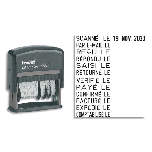 Tampon Dateur + 12 formules incluses - Trodat - encrage auto noir rechargeable - Hauteur caractres : 3,8 mm