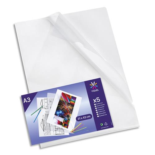 Viquel Sachet 5 pochettes coin Viquel A3 en polypropylne 20/100me - Coloris incolore