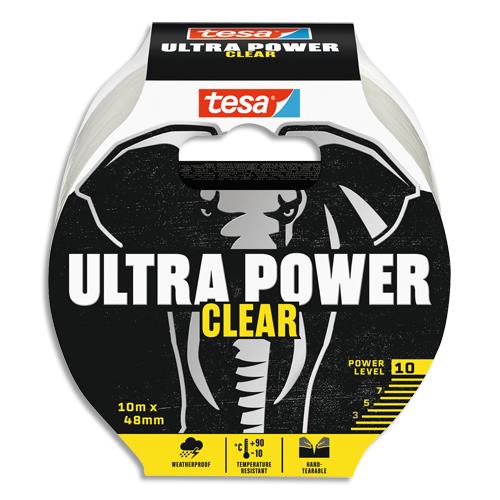 Ruban rparation Tesa POWER CLEAR 10mx4,8cm ultra rsistant, dchirable  la main - Coloris transparent
