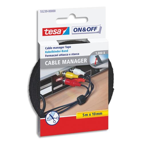 Cable MANAGER Tesa Universal bande auto-agrippante 5mx1cm - Attacher/Regrouper/Organiser - Coloris noir