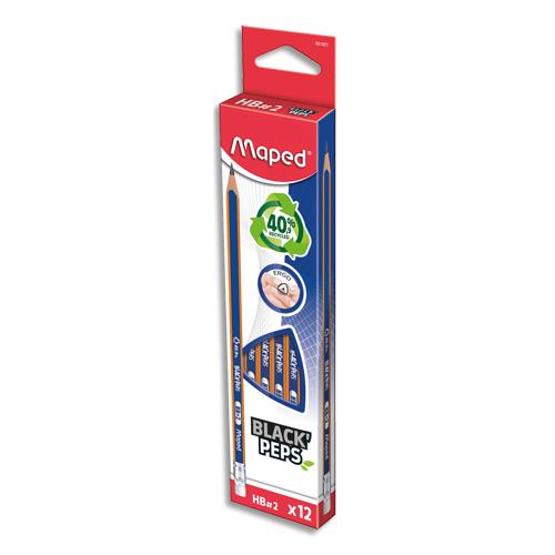 Crayon graphite Maped HB BLACK PEPS NAVY embout GOMME - 40,9% matriau recycl 16,5% matire naturelle