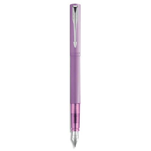 Plume Parker Vector XL lilas - corps acier inoxydable satin� brillant - Pointe moyenne - Encre bleue