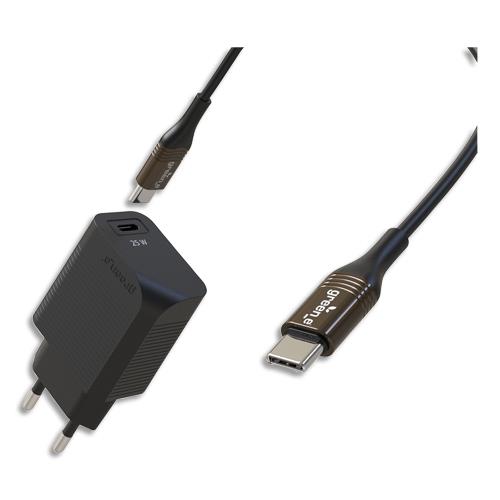 Kit de charge GREEN-E comprenant un chargeur secteur USB Type C + un cble USB Type C/USB Type C