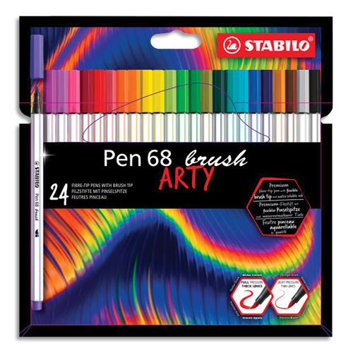Pen 68 brush Stabilo ARTY feutre pinceau - Etui carton de 24 feutres - Coloris assortis