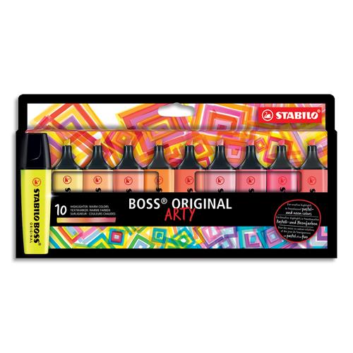 Surligneur pointe biseaute Stabilo BOSS ORIGINAL ARTY - Etui de 10 surligneurs - couleurs chaudes