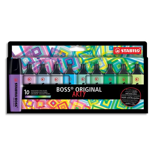 Surligneur pointe biseaute Stabilo BOSS ORIGINAL ARTY - Etui de 10 surligneurs - couleurs froides