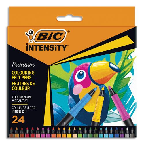 Etui de 24 feutres de coloriage BIC Intensity premium - Grip caoutchouc - Couleurs assorties.