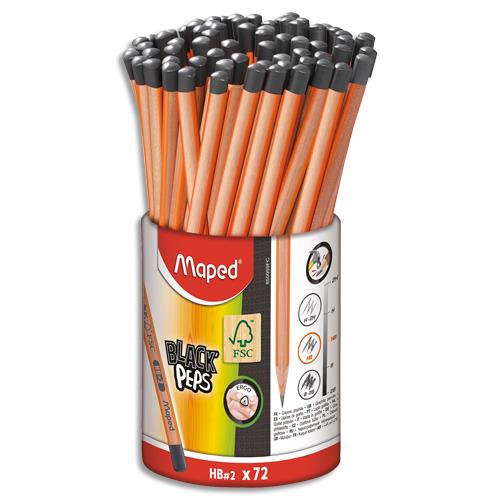 Pot de 72 crayons graphite Maped BLACK'PEPS - bois certifi FSC - triangulaires - embout peint - HB