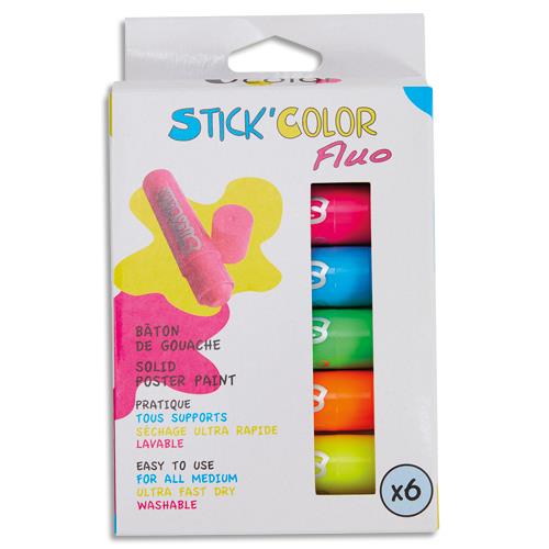 Bote de 6 sticks de gouache solide O'Color 10g - 6 couleurs fluo assorties