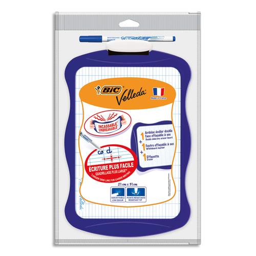 Ardoise ergonomique double face 20x31cm : 1 unie + 1 seys + 1 feutre fin bleu 1721 + 1 effaette