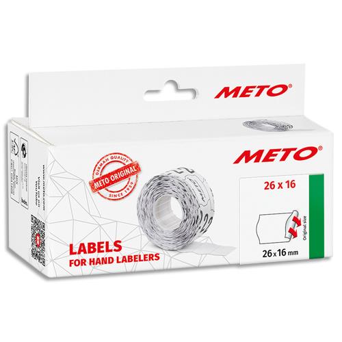 Boite de 6 rouleaux tiquettes Meto - 26x16mm - blanches sinusodales adhsif permanent