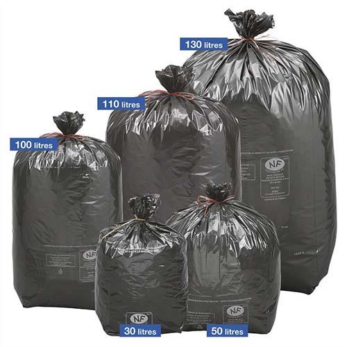 Bote de 500 sacs poubelles traditionnels 50 litres renforcs Noir 68x80cm 22 microns NFE