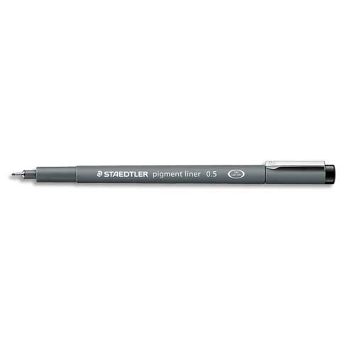 Feutre Staedtler Pigment Liner - pointe calibr�e bagu�e m�tal 0,5 mm - noir - encre pigment�e infalsifiable r�siste aux UV