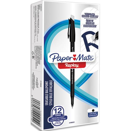 Stylo-Bille Effaable Papermate - Replay - Pointe Moyenne - Noir - vendu  l'unit