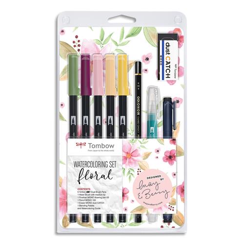 Set d'aquarelle florale Tombow - Comprenant un guide ainsi que 5 ABT dual brush + accessoires